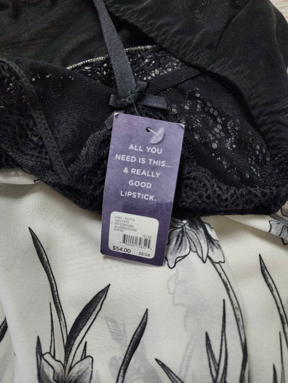 Cacique Size 22/24 Black White Lace Lingerie Babydoll Teddy Romantic Coquette - Picture 6 of 10